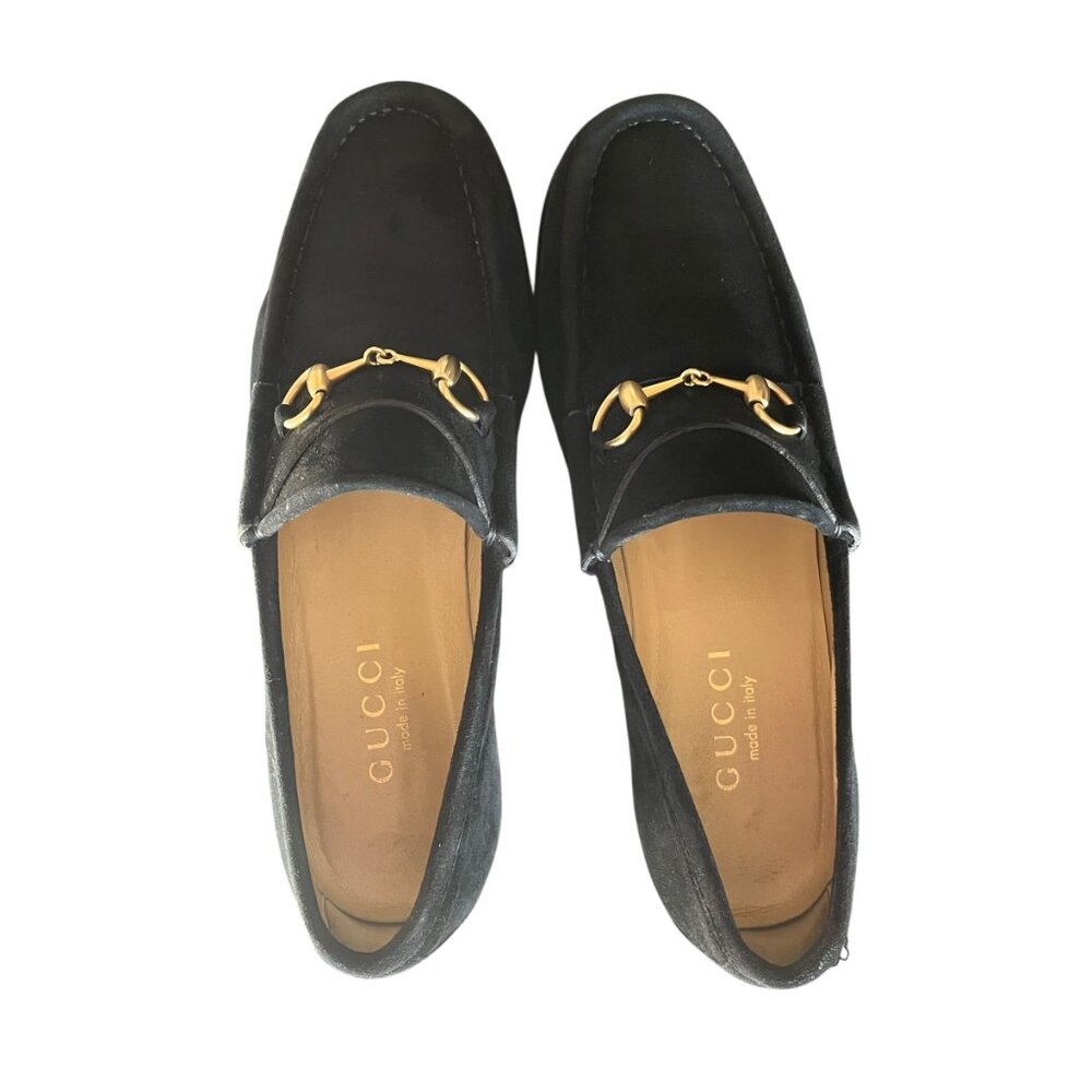 Vintage Gucci Black Suede Horsebit Loafers - Size 6.5
